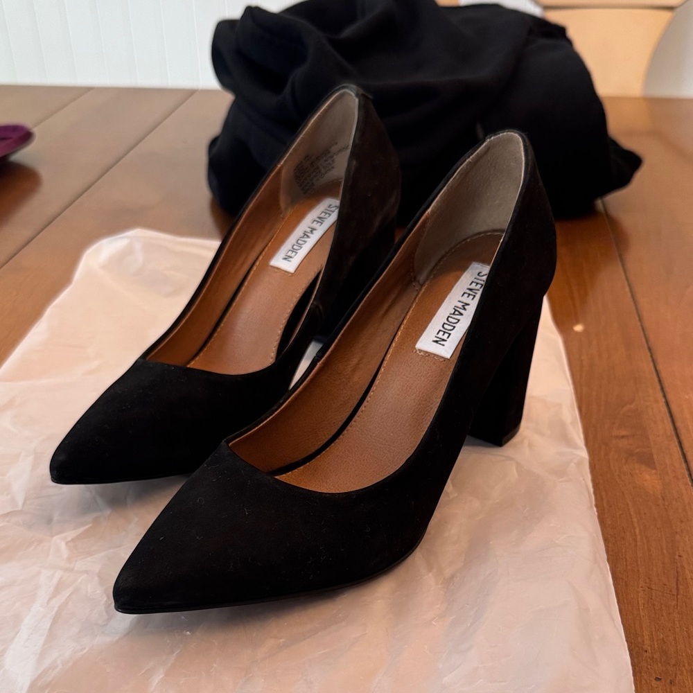 🛍️Consignment Bag 2 Steve Madden ASHLYN Classic Black Block Heel 6.5